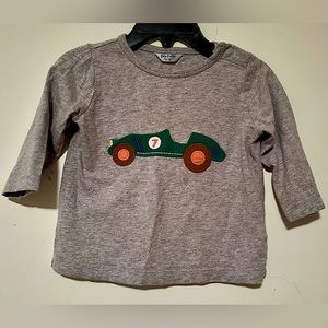 Baby Boden(Mini Boden) grey long sleeve race car shirt boys top size 6-12 months